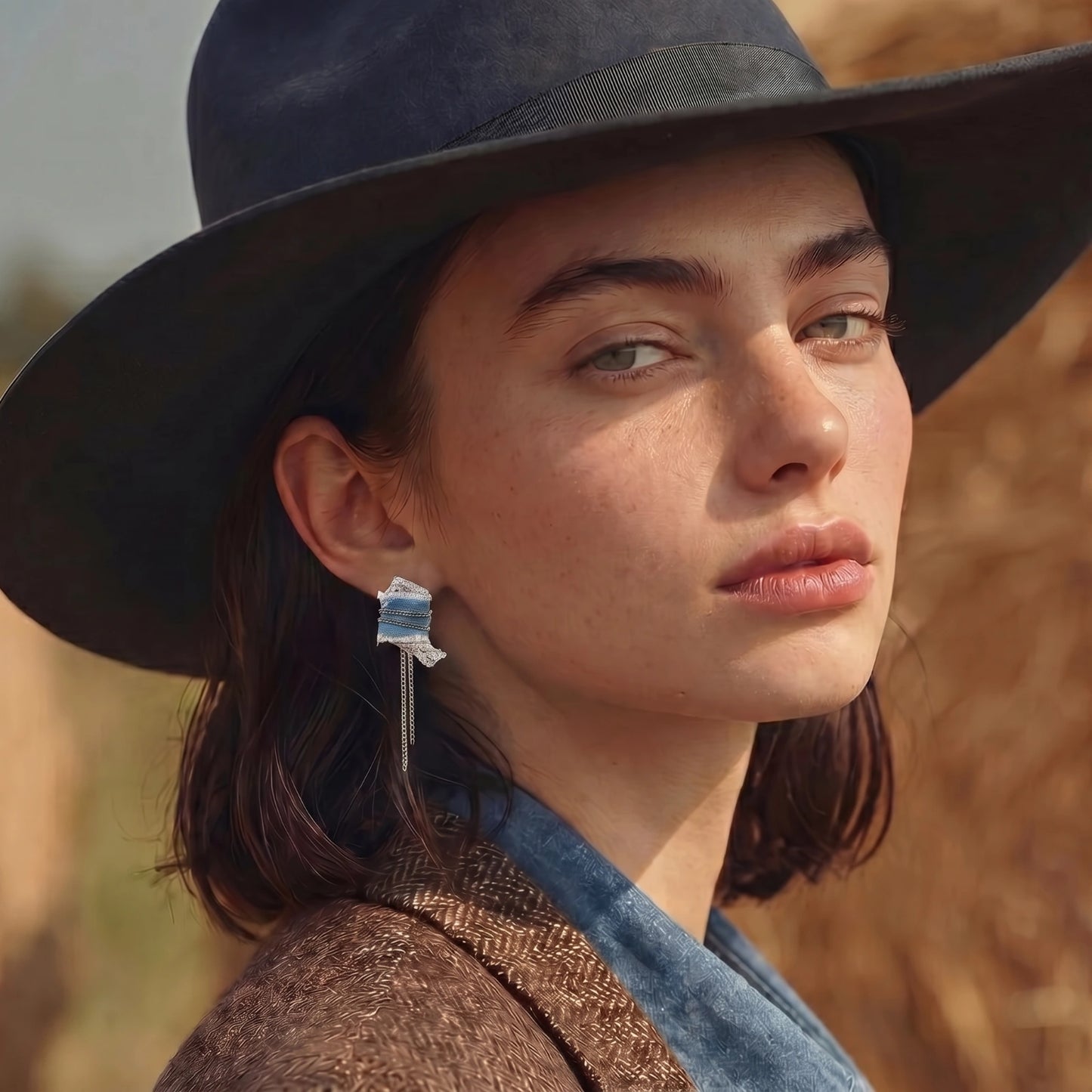 Denim Fringe Chain Earrings by Thrivora