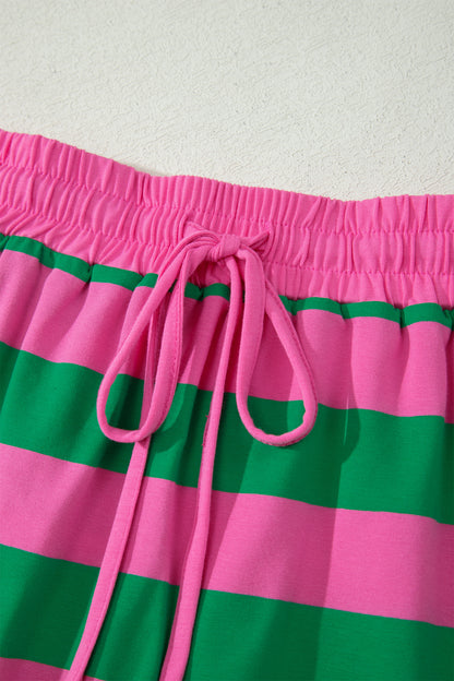Pink Stripe Dolman Tee Drawstring Skort Athletic 2pcs Set