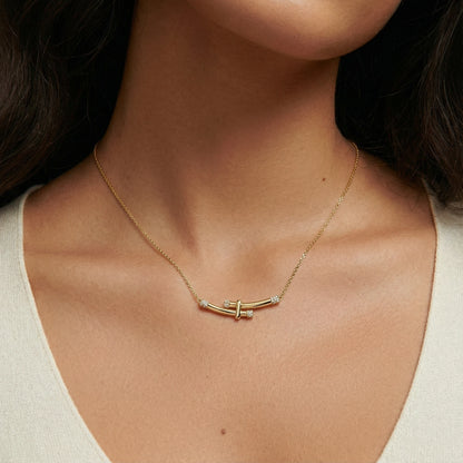 Bamboo Crystal Arc Necklace by Thrivora