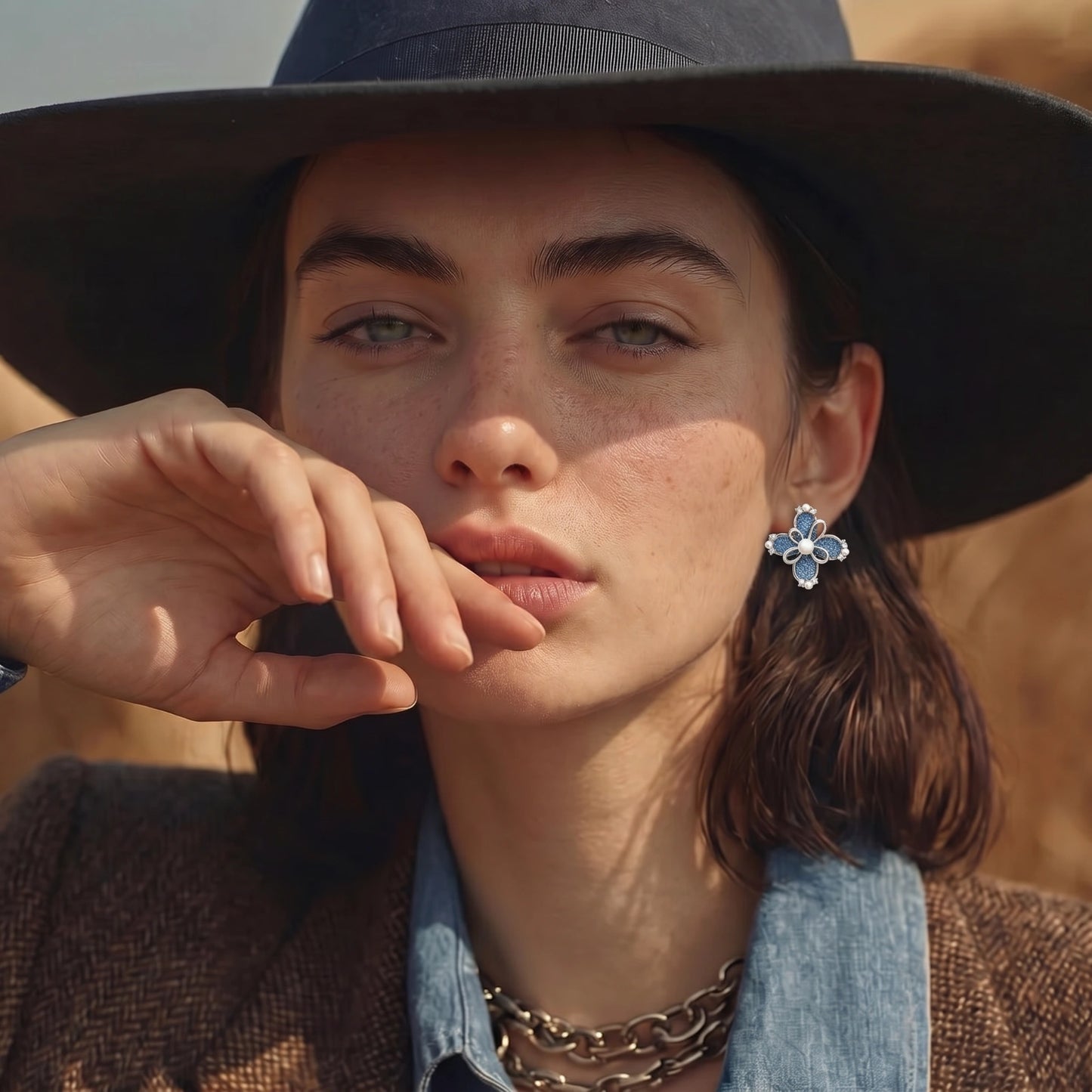 Denim Bloom Studs by Thrivora