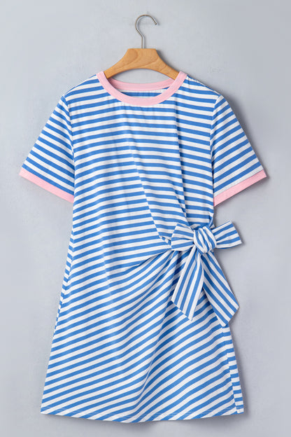 Red Nautical Tie Contrast Trim Round Neck T Shirt Mini Dress