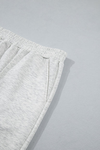 Light Grey Half Zip Polo Tee Loose Pants Plus Size 2pcs Outfit