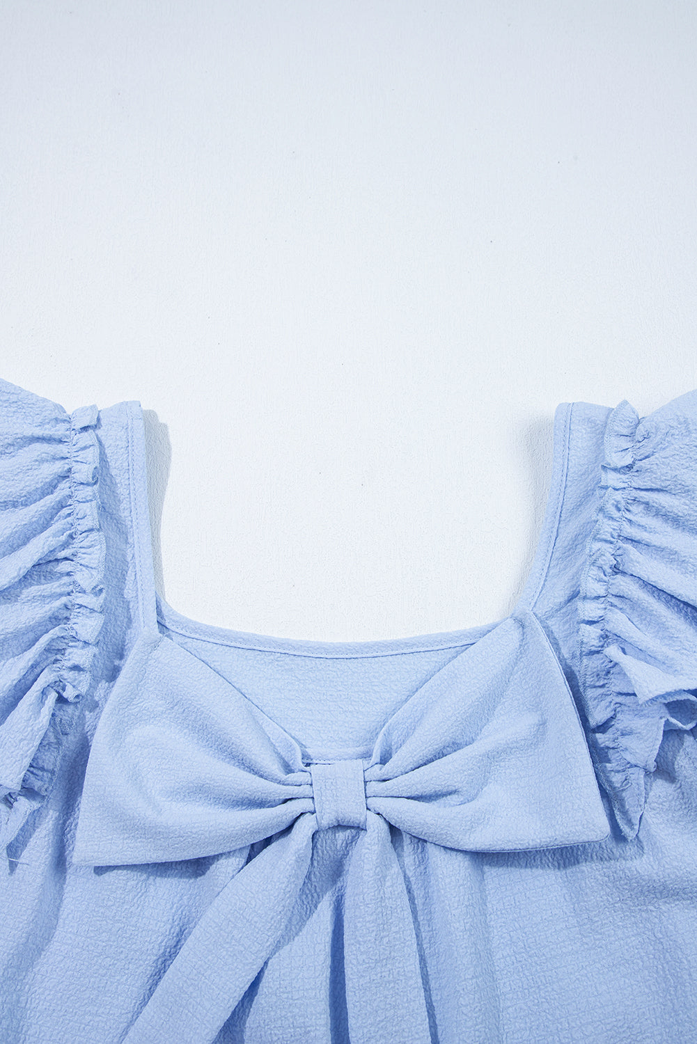 Beige Textured Bow Knot Frilled Butterfly Sleeve Blouse