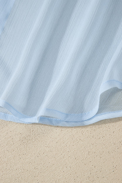 Beau Blue Sheer Tunic Shirt Drawstring Shorts 2pcs Swim Cover Up