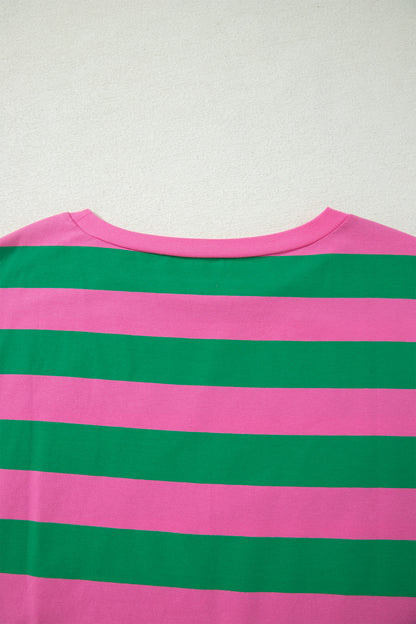 Pink Stripe Dolman Tee Drawstring Skort Athletic 2pcs Set