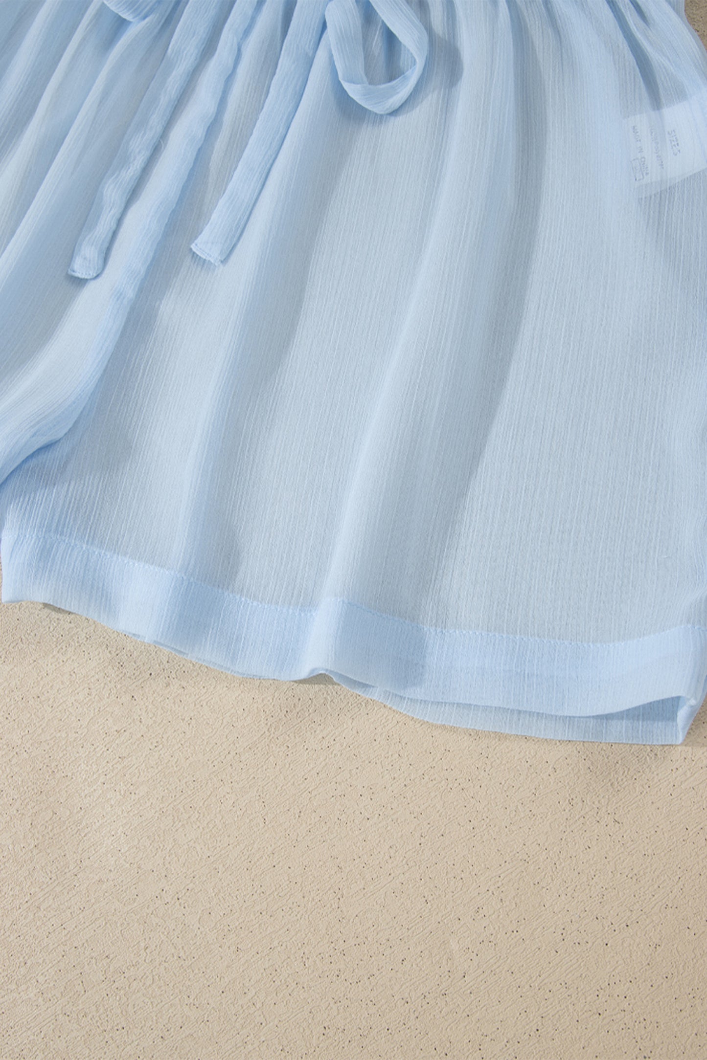 Beau Blue Sheer Tunic Shirt Drawstring Shorts 2pcs Swim Cover Up