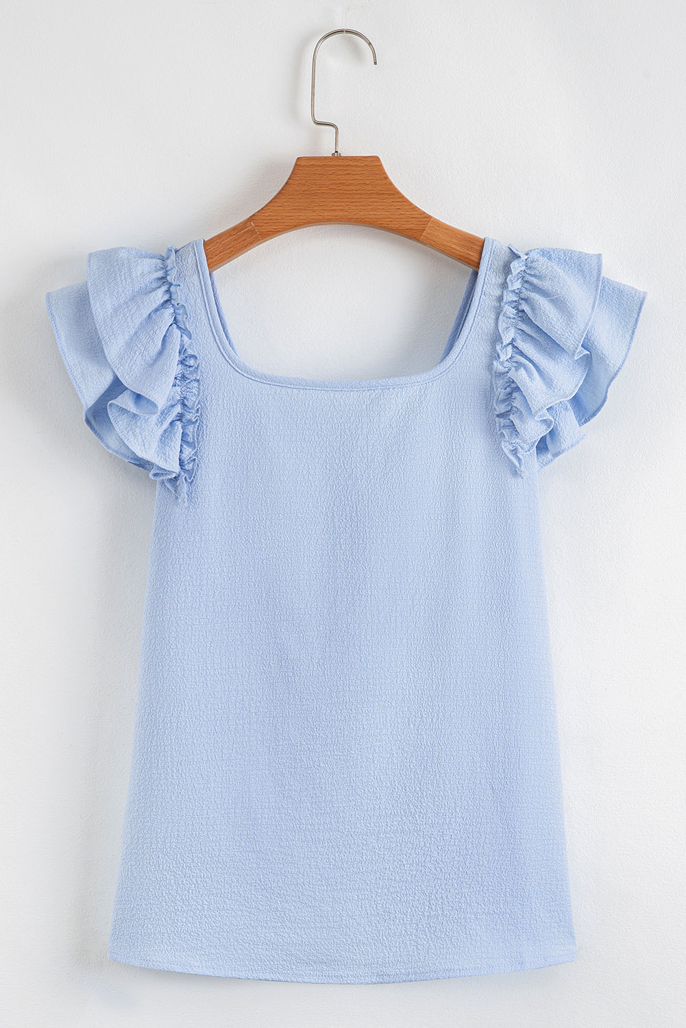 Beige Textured Bow Knot Frilled Butterfly Sleeve Blouse
