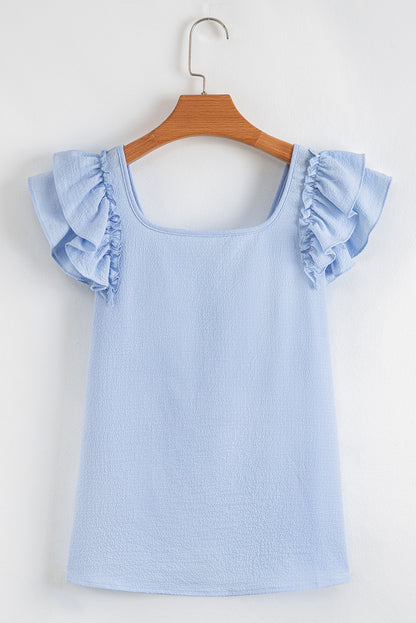 Beige Textured Bow Knot Frilled Butterfly Sleeve Blouse